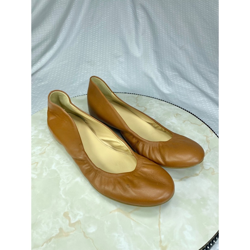 J. Crew Cece Leather Ballet Flats Womens 7 Brown Scrunch Round Toe Comfort Shoes